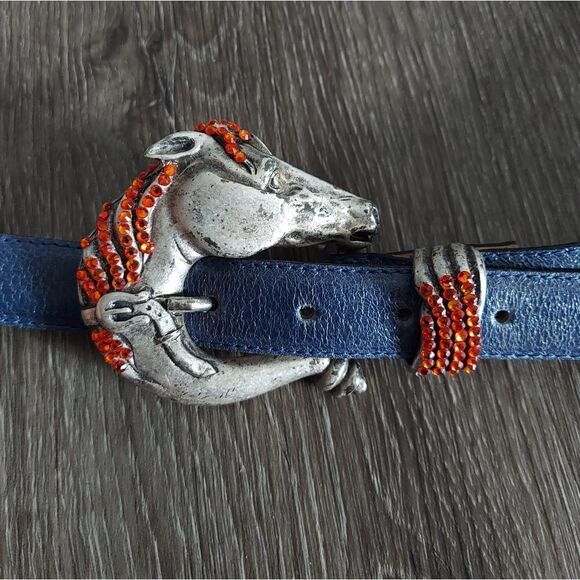 Vintage Leatherock Horse Buckle Leather Belt 38 main image 8